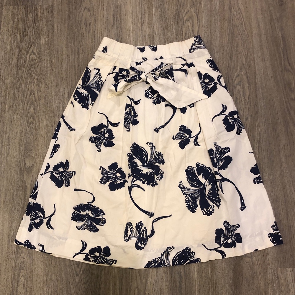 Navy and White Hibiscus A Line Skirt
